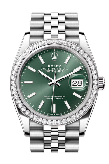 Rolex Datejust 36 Green Dial Diamond Bezel Jubilee Watch - Ref # 126284RBR 126284RBR-0043
