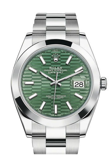 Rolex Datejust 41 Green Fluted Dial Oyster Watch - Ref # 126300 126300-0021