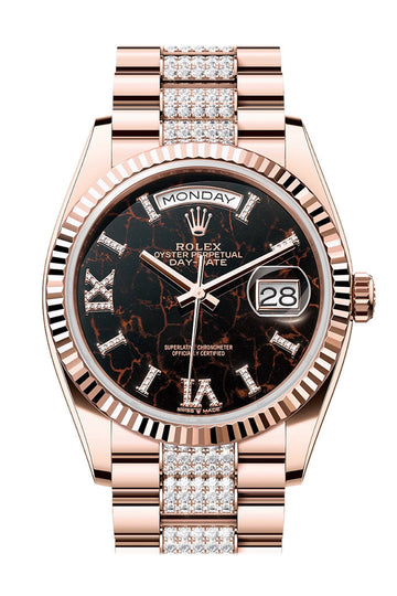 Rolex Day-Date 36 Eisenkiesel Dial Fluted Bezel 18K Everose gold Diamond President Watch - Ref # 128235