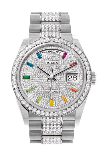 Rolex Day-Date 36 Diamond Paved Diamond Dial Diamond Bezel White Gold Diamond President Watch - Ref # 128349RBR