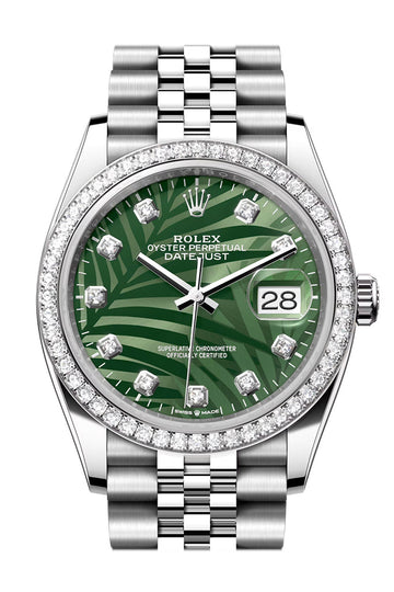 Rolex Datejust 36 Green Palm Motif Diamond Dial Diamond Bezel Jubilee Watch - Ref # 126284RBR 126284RBR-0047