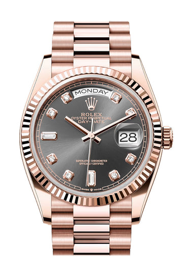 Rolex Day-Date 36 Slate Dial Fluted Bezel 18K Everose gold President Watch - Ref # 128235