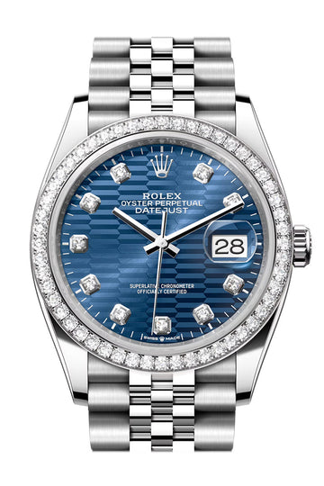 Rolex Datejust 36 Blue Fluted Motif Diamond Dial Diamond Bezel Jubilee Watch - Ref # 126284RBR 126284RBR-0049