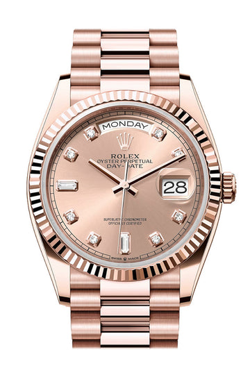 Rolex Day-Date 36 RosŽ Colour Dial Fluted Bezel 18K Everose gold President Watch - Ref # 128235