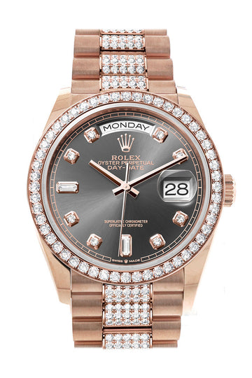 Rolex Day-Date 36 Slate Dial Diamond Bezel 18K Everose Gold Diamond President Watch - Ref # 128345RBR