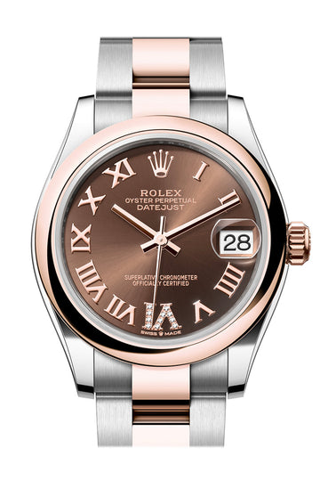 Rolex Datejust 31 Chocolate Roman Diamond Set on 6 Dial Rose Gold Steel Ladies Watch - Ref # 278241 278241-0003