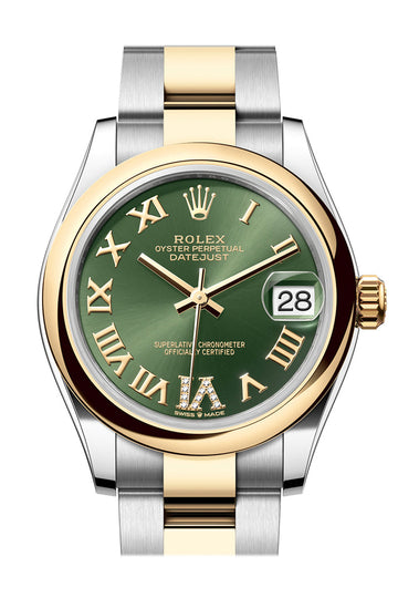 Rolex Datejust 31 Olive Green Roman Diamond on 6 Dial Yellow Gold Steel Ladies Watch - Ref # 278243 278243-0015