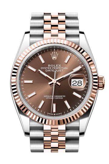 Rolex Datejust 36 Chocolate Dial Fluted Rose Gold Two Tone Jubilee Watch - Ref # 126231