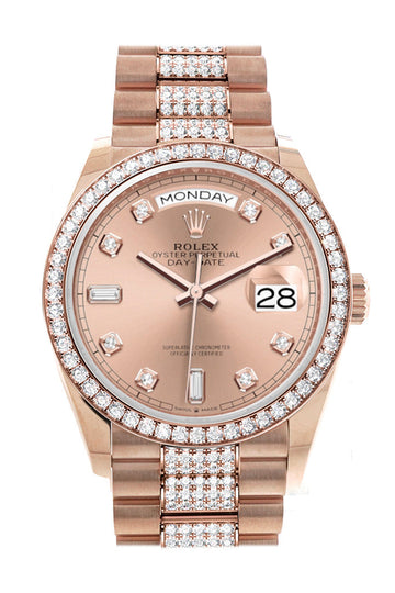 Rolex Day-Date 36 RosŽ Colour Dial Diamond Bezel 18K Everose Gold Diamond President Watch - Ref # 128345RBR