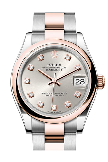 Rolex Datejust 31 Silver Diamond Roman Diamond 6 Dial Rose Gold Steel Ladies Watch - Ref # 278241 278241-0015