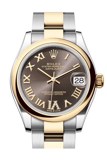 Rolex Datejust 31 Dark Grey Roman Diamond on 6 Dial Yellow Gold Steel Ladies Watch - Ref # 278243 278243-0017
