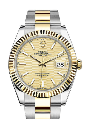 Rolex Datejust 41 Champagne Dial Fluted Bezel 18k Yellow Gold Oyster Watch - Ref # 126333 126333-0021