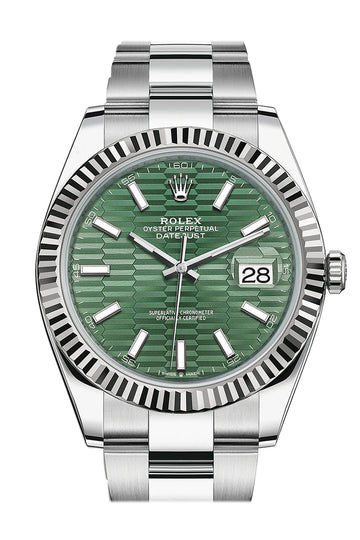 Rolex Datejust 41 Green Fluted Dial White Gold Oyster Watch - Ref # 126334 126334-0029