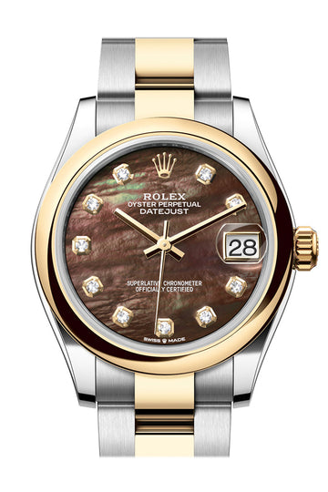 Rolex Datejust 31 Black Mother Of Pearl Diamond Dial Yellow Gold Steel Ladies Watch - Ref # 278243 278243-0023