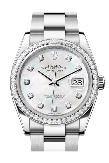 Rolex Datejust 36 White Mother of Pearl Diamond Dial Diamond Bezel Watch - Ref # 126284RBR 126284RBR-0012