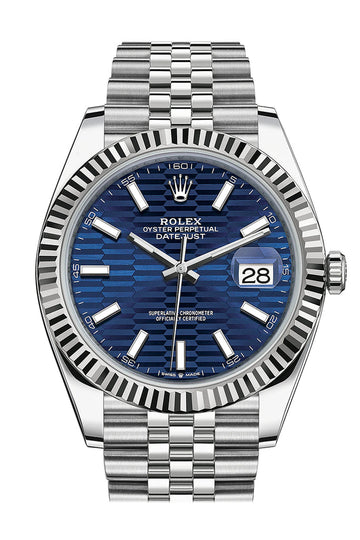 Rolex Datejust 41 Blue Fluted Dial White Gold Jubilee Watch - Ref # 126334 126334-0032