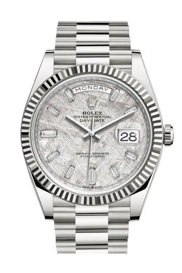 Rolex Day-Date 40 Meteorite Diamond Dial Fluted Bezel White Gold President Automatic Watch - Ref # 228239