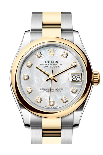 Rolex Datejust 31 White Mother Of Pearl Diamond Dial Yellow Gold Steel Ladies Watch - Ref # 278243 278243-0027