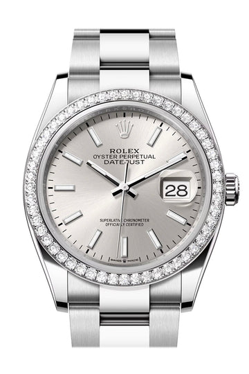 Rolex Datejust 36 Silver Dial Diamond Bezel Watch - Ref # 126284RBR 126284RBR-0006