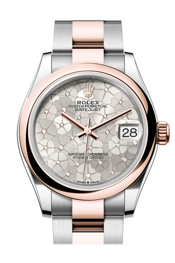 Rolex Datejust 31 Silver Floral Motif Diamond Dial Rose Gold Steel Ladies Watch - Ref # 278241 278241-0031
