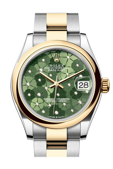 Rolex Datejust 31 Olive Green Floral Motif Diamond Dial Yellow Gold Steel Ladies Watch - Ref # 278243 278243-0031