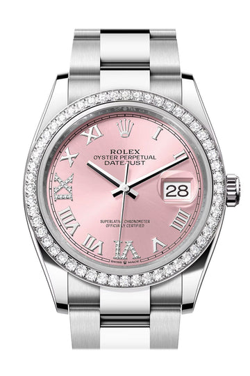 Rolex Datejust 36 Pink Roman Dial Diamond Bezel Watch - Ref # 126284RBR 126284RBR-0024