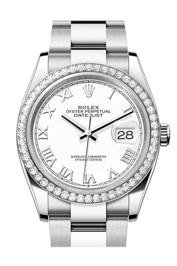 Rolex Datejust 36 White Roman Dial Diamond Bezel Watch - Ref # 126284RBR 126284RBR-0018