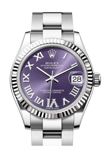 Rolex Datejust 31 Purple Roman Diamond on 6 Dial Fluted Bezel Ladies Watch - Ref # 278274 278274-0025
