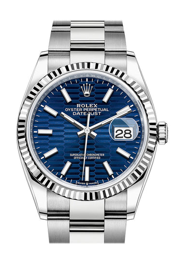 Rolex Datejust 36 Bright Blue Fluted Motif Dial Fluted Watch - Ref # 126234