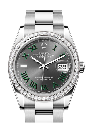 Rolex Datejust 36 Grey Green Diamond Dial Diamond Bezel Watch - Ref # 126284RBR 126284RBR-0038