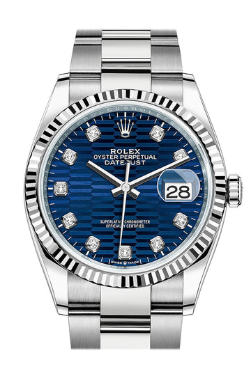 Rolex Datejust 36 Bright Blue Fluted Motif Diamond Dial Fluted Watch - Ref # 126234