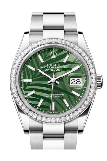 Rolex Datejust 36 Green Palm Motif Dial Diamond Bezel Watch - Ref # 126284RBR 126284RBR-0040