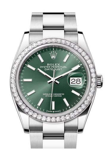 Rolex Datejust 36 Green Dial Diamond Bezel Watch - Ref # 126284RBR 126284RBR-0044