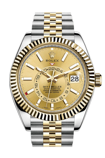 Rolex Sky Dweller Champagne Dial 18K Yellow Gold Bezel Two Tone Jubilee Watch - Ref # 326933