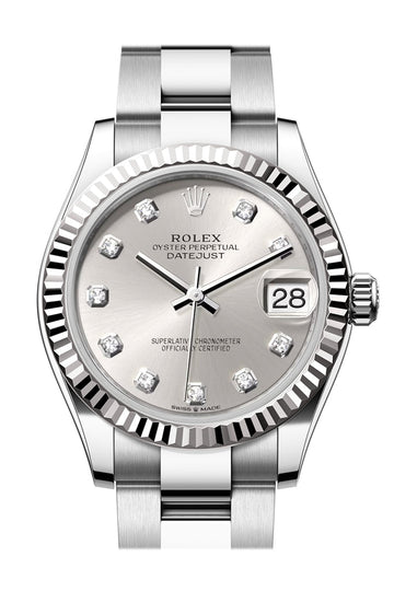 Rolex Datejust 31 Silver Diamond Dial Fluted Bezel Ladies Watch - Ref # 278274 278274-0029