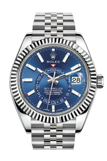 Rolex Sky Dweller Blue Dial 18K White Gold Bezel Steel Jubilee Watch - Ref # 326934