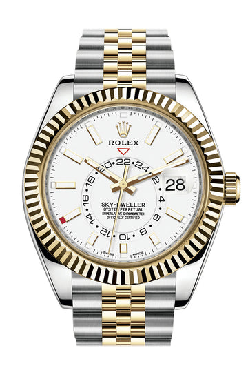 Rolex Sky Dweller White Dial 18K Yellow Gold Bezel Two Tone Jubilee Watch - Ref # 326933