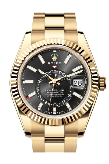 Rolex Sky Dweller 42 Black Dial Yellow Gold Oyster Mens Watch - Ref # 336938