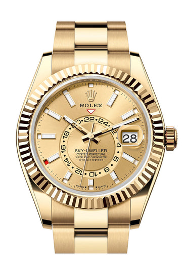 Rolex Sky Dweller 42 Champagne Dial Yellow Gold Oyster Mens Watch - Ref # 336938