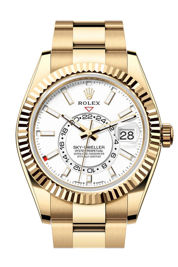 Rolex Sky Dweller 42 White Dial Yellow Gold Oyster Mens Watch - Ref # 336938