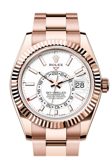 Rolex Sky Dweller 42 White Dial Rose Gold Oyster Mens Watch - Ref # 336935