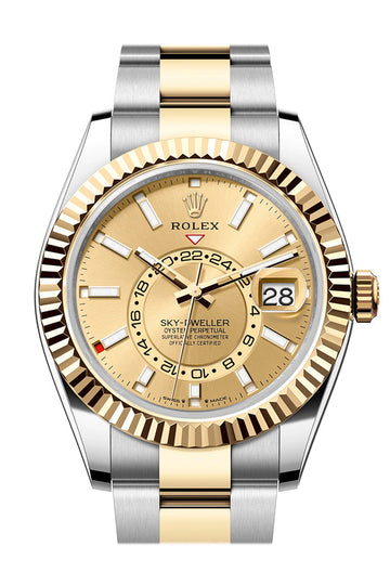 Rolex Sky Dweller 42 Champagne Dial Yellow Gold Stainless Steel Oyster Mens Watch - Ref # 336933
