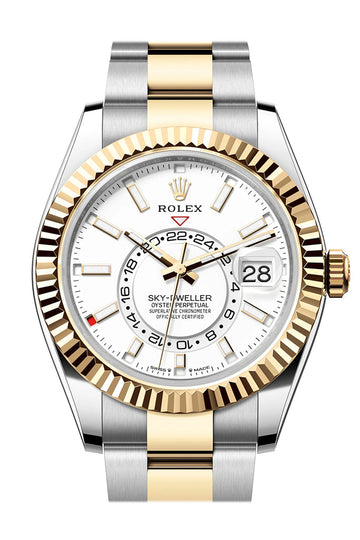 Rolex Sky Dweller 42 White Dial Yellow Gold Stainless Steel Oyster Mens Watch - Ref # 336933