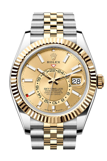 Rolex Sky Dweller 42 Champagne Dial Yellow Gold Stainless Steel Jubilee Mens Watch - Ref # 336933