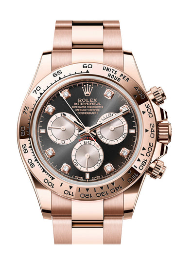 Rolex Daytona 40 Bright Black and Sundust Diamond Dial Rose Gold Mens Watch - Ref # 126505