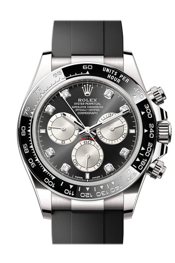 Rolex Daytona 40 Black Steel Diamond Dial White Gold Mens Watch - Ref # 126519LN