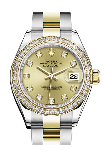 Rolex Datejust 28 Champagne set with diamonds Dial Diamond Bezel Yellow Gold Ladies Watch - Ref # 279383RBR 279383
