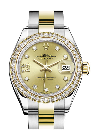 Rolex Datejust 28 Champagne Diamond Star Dial Diamond Bezel Yellow Gold Ladies Watch - Ref # 279383RBR 279383