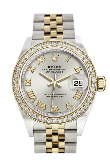 Rolex Datejust 28 Silver Roman Dial Diamond Bezel Yellow Gold Jubilee Ladies Watch - Ref # 279383RBR 279383