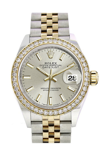 Rolex Datejust 28 Silver Dial Diamond Bezel Yellow Gold Jubilee Ladies Watch - Ref # 279383RBR 279383